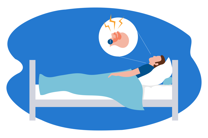 Mann liegt schnarchend im Bett